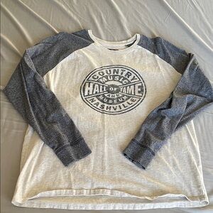 Gray and White Long Sleeve Graphic Tee